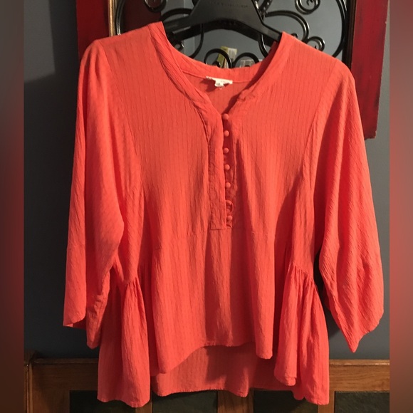 Woman’s Tangerine orange button blouse / Top - Picture 7 of 12